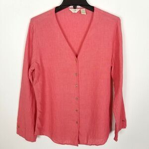 J.Jill Women Linen Button Blouse Top Size M Pink Long Sleeve Tunic Lagenlook
